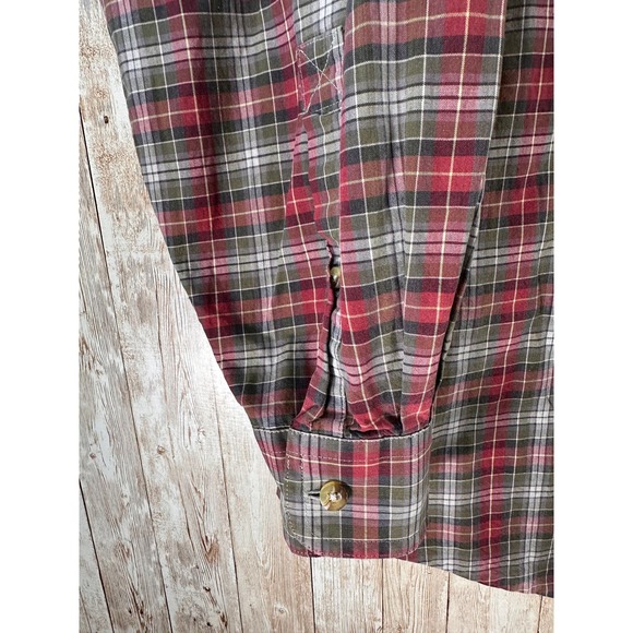 LL Bean Men's Button Down‎ Shirt Large Tall Red Green Black Plaid Long Sleeve - Picture 4 of 8